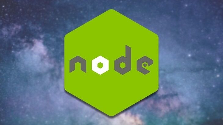 Node.js logo over a starry background, illustrating distributed technology