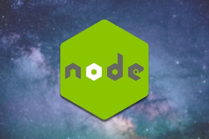Node.js logo over a starry background, illustrating distributed technology