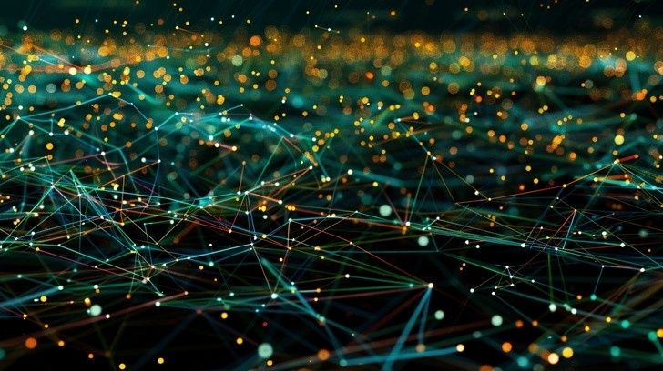 Abstract digital network of glowing nodes and interconnected lines